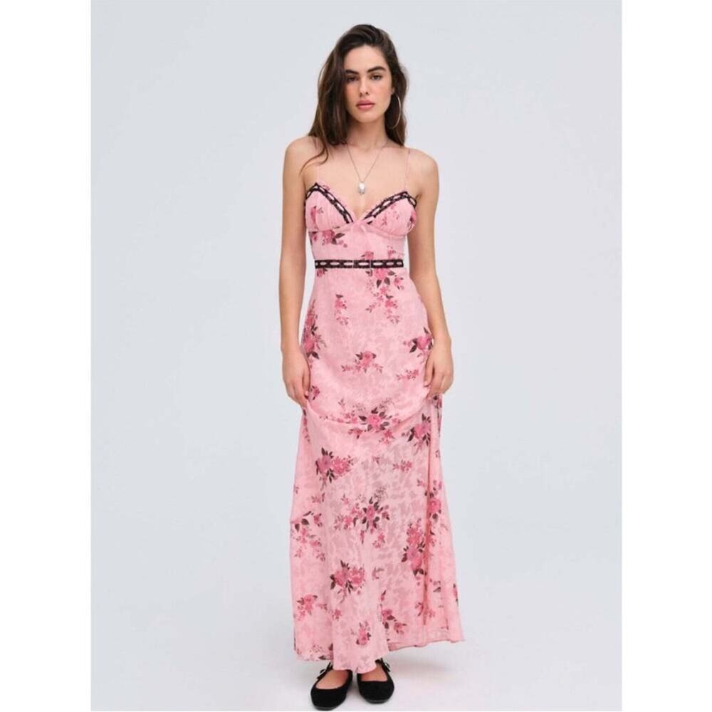 NWT For Love & Lemons Guinevere Maxi Dress Pink floral Sz S